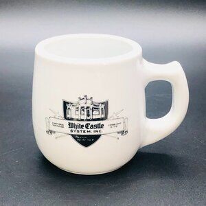 90s White Castle Small Coffee Mug with Black Logo Retro Advertising Ironstone